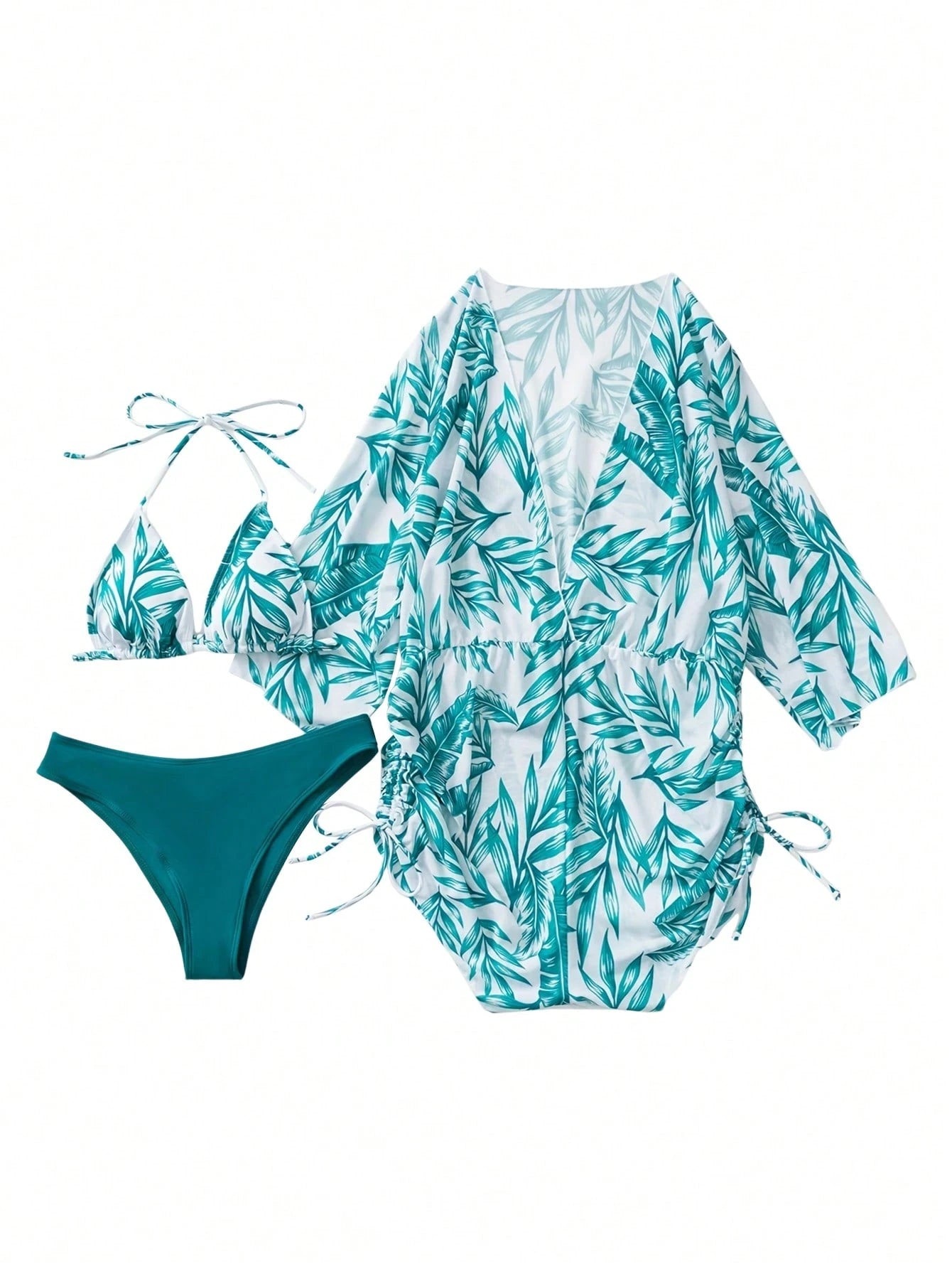 Conjunto Bikini com Estampa Tropical de Praia de Verão,3 pçs !!