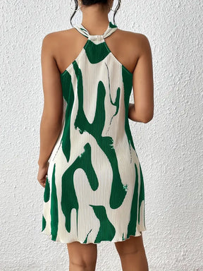 Vestido feminino estampado sem mangas, primavera e verão.