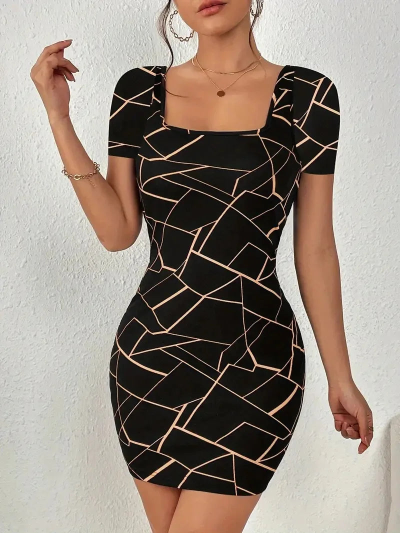 Vestido Geográfica Gola Quadrada !!