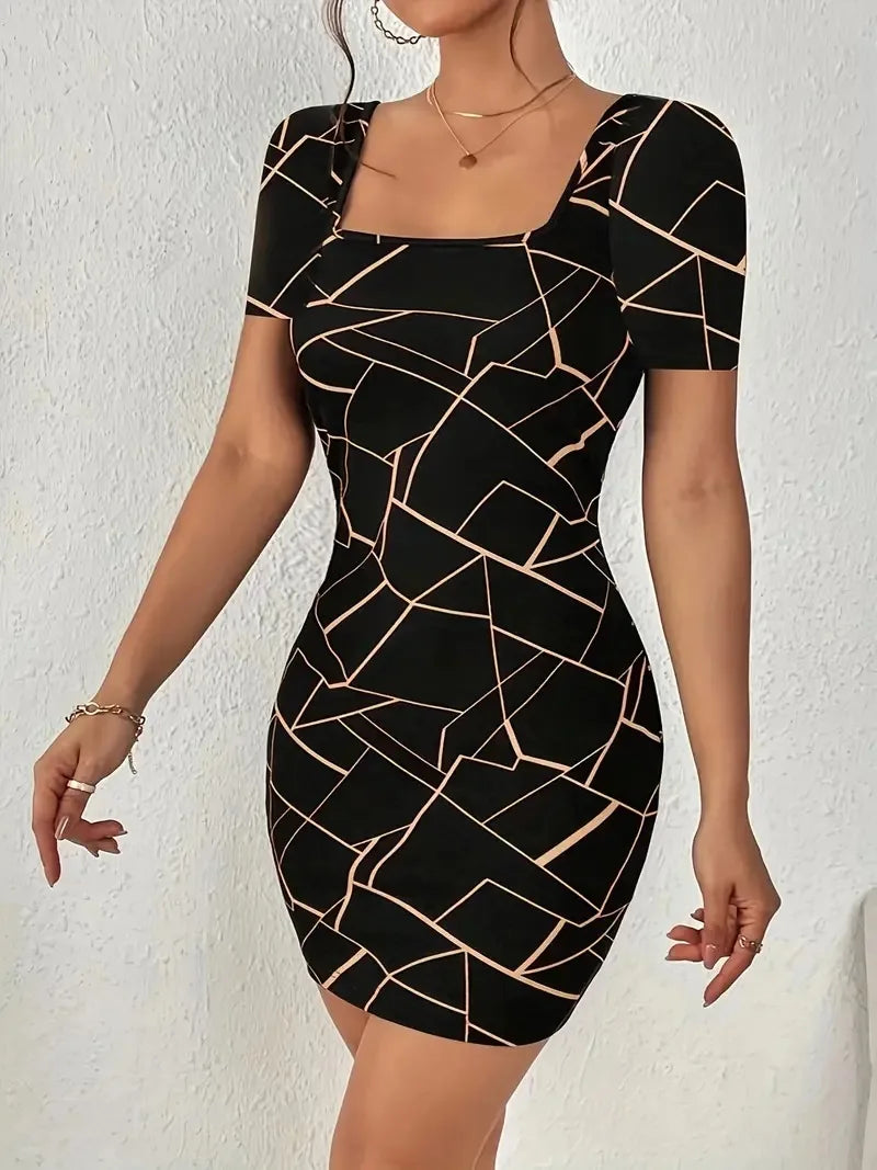 Vestido Geográfica Gola Quadrada !!